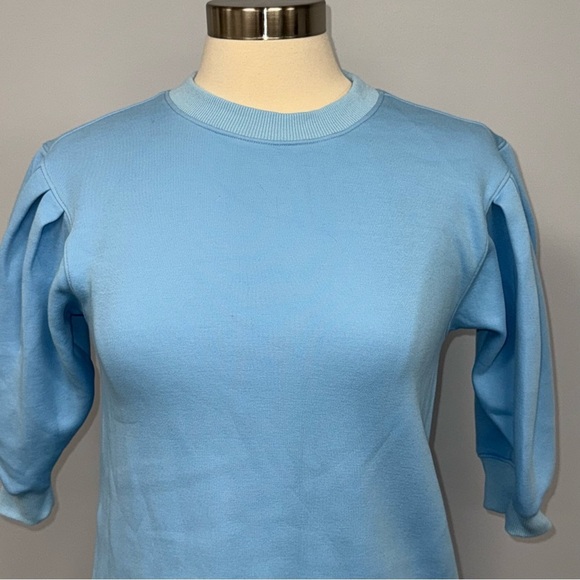 Addison Bay Short Puff Sleeve Pullover Terry Sweatshirt Dress XS Baby Blue - Picture 2 of 8